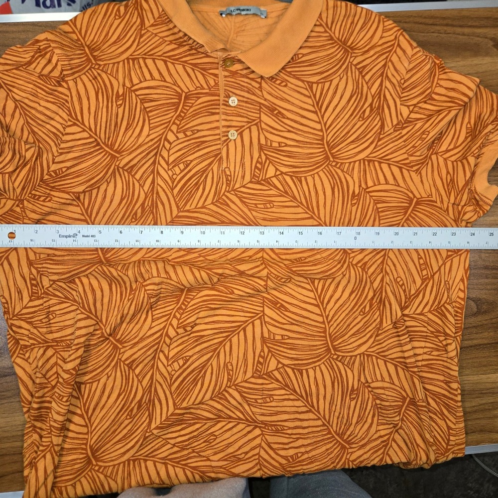 LC Waikiki Mens 3XL Orange Tropical Leaf Print Short Sleeve Polo Shirt Summer - Picture 5 of 6